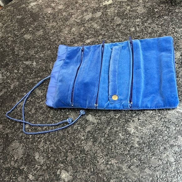 Blue Velvet Roll Travel Multi Component Jewelry Pouch - Picture 2 of 6